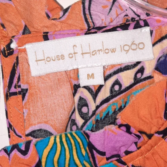 HOUSE OF HARLOW 1960 Floral Dress Ruffle Mini Prairie Cottage Orange M 8 - Picture 7 of 8